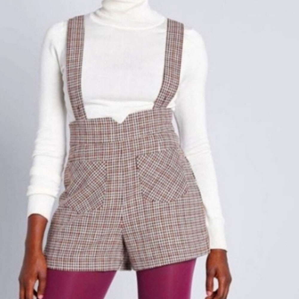 Modcloth Suspender Plaid Shorts Sz 12